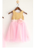 Gold Sequin Pink Tulle Knee Length Flower Girl Dress